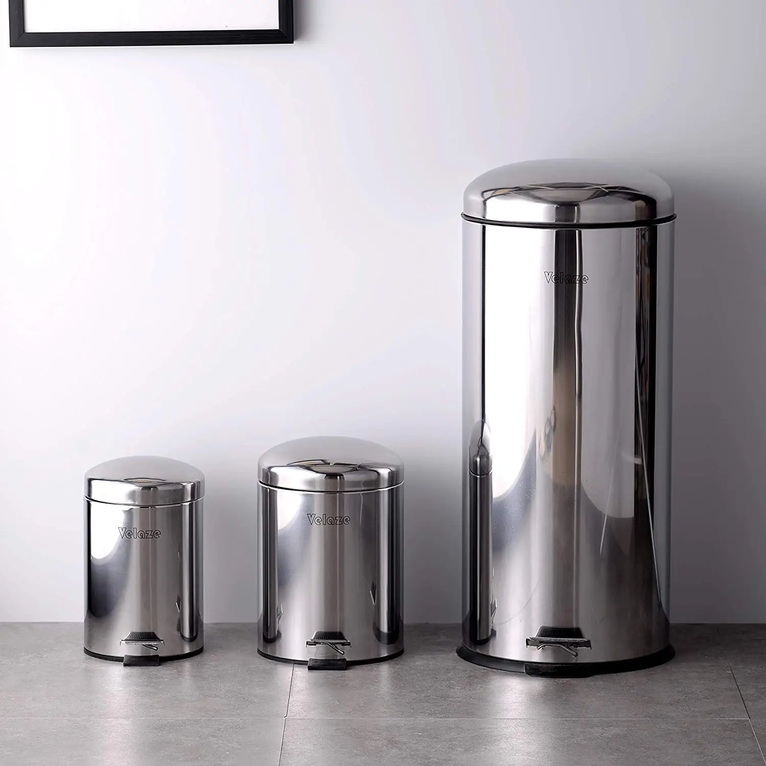 Velaze Foot Pedal 3-Piece 3L/5L/30L Stainless Steel Trash Bin with 60 Rolls Bags Household Kitchen Can Lid | Дом и сад