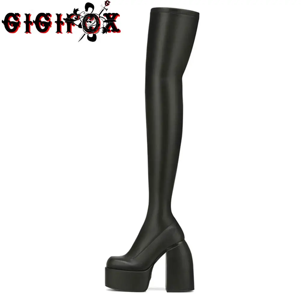 

Женские брендовые Сапоги выше колена GIGIFOX, черные эластичные сапоги до бедра на высоком каблуке, обувь на толстой платформе, большой размер ...