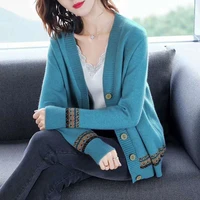 aecu women knitted cardigan sweater autumn winter casual v neck long sleeve crochet knit sweater coat female top for women