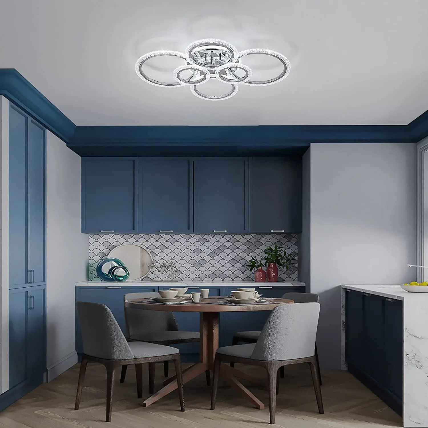 $51.60 Ganeed Modern LED Ceiling 76W Lamp Remote Control Dimmable Flush Mount Interior 6 Rings Lighting for Living Dining Room Bedroom