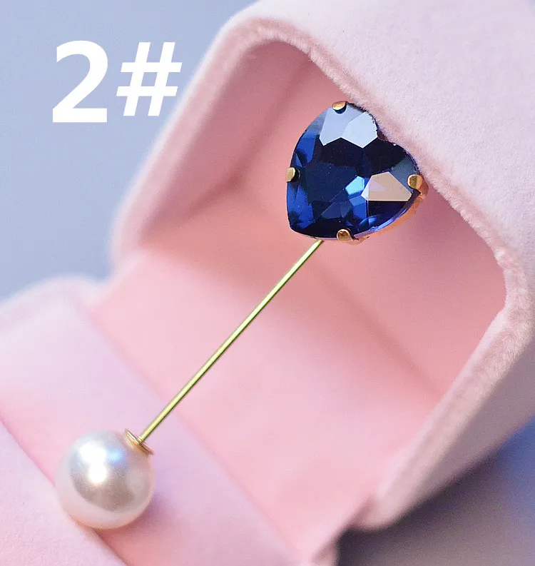 Fashion Colorful Rhinestone Simple Heart Brooch Vintage Brooch Fashion Hijab Pins and Brooches Clothes for Women Gift 3pcs - Окраска металла: blue