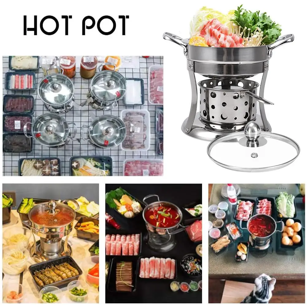 

Outdoor Camping Fire Boiler 24.5*23*17.5cm Stainless Steel Single Hot Pot Gas Stove Alcohol Stove Hot Pot For Outdoor Camping