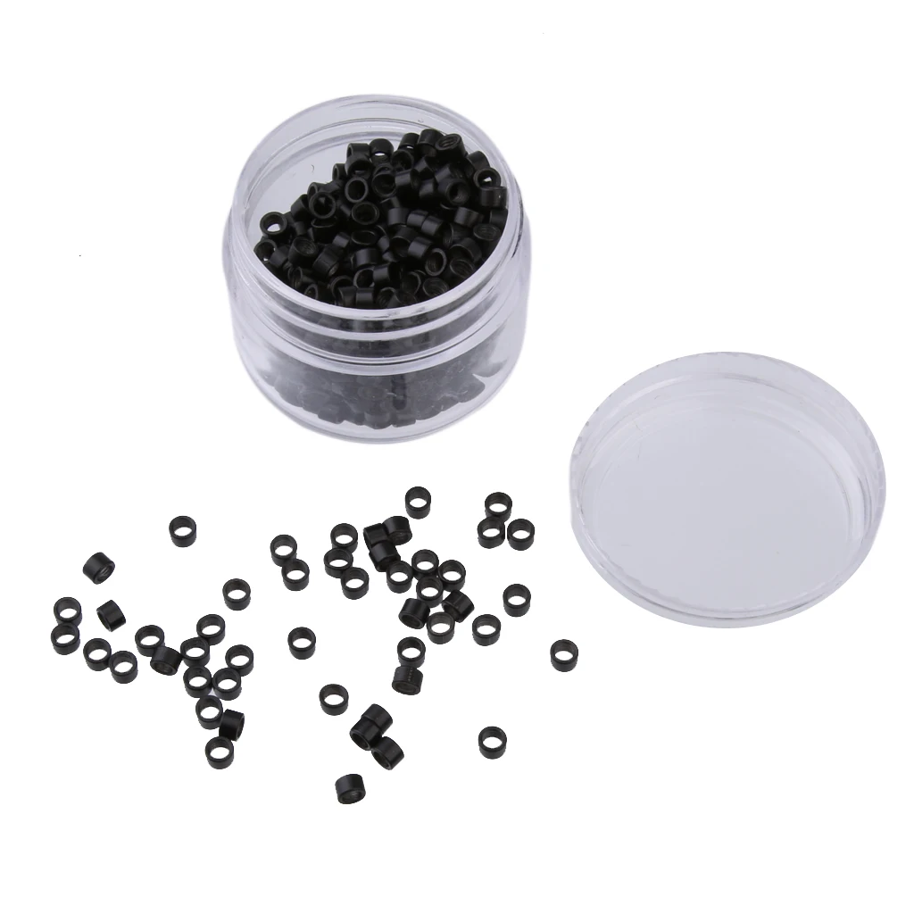 

500Pcs 5mm Aluminum Micro Nano Rings Beads for Hair Extensions Black