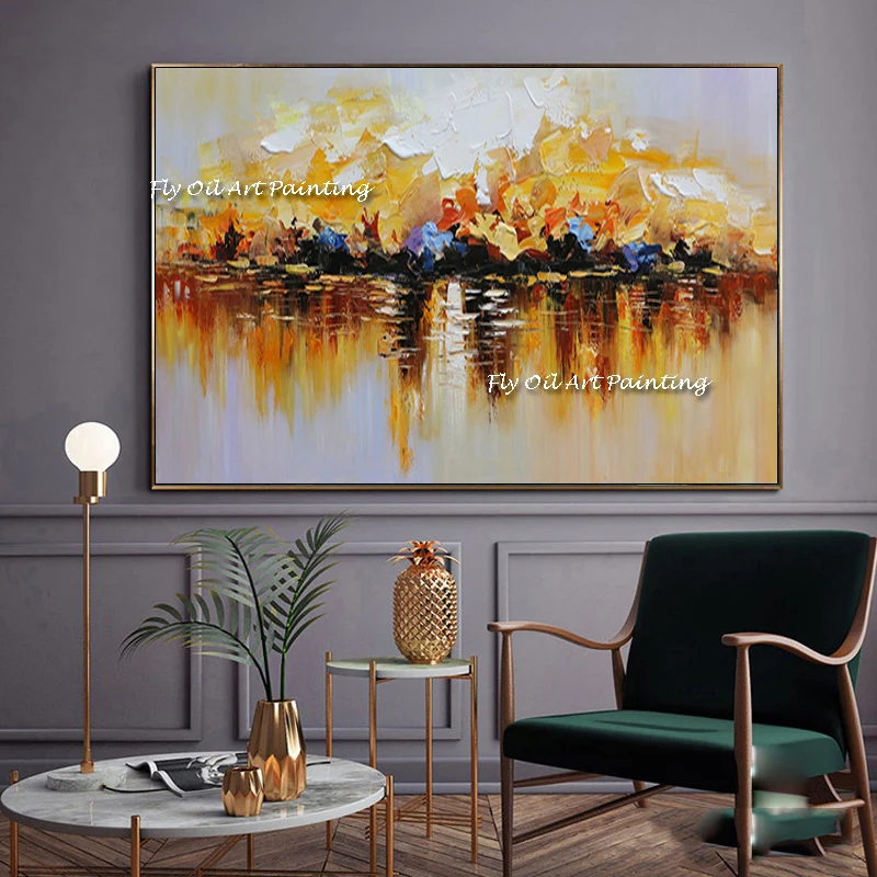 

Высокое Качество ручная роспись yewllow белый черный цвет абстрактная масляная живопись абстрактная палитра нож живопись настенное украшение