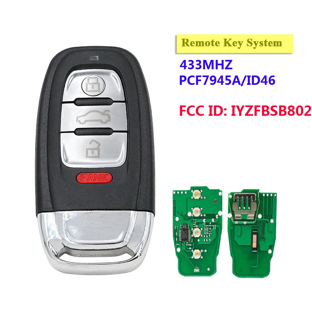 

For Audi 3+1 Button Card 433MHZ 8T0959754C