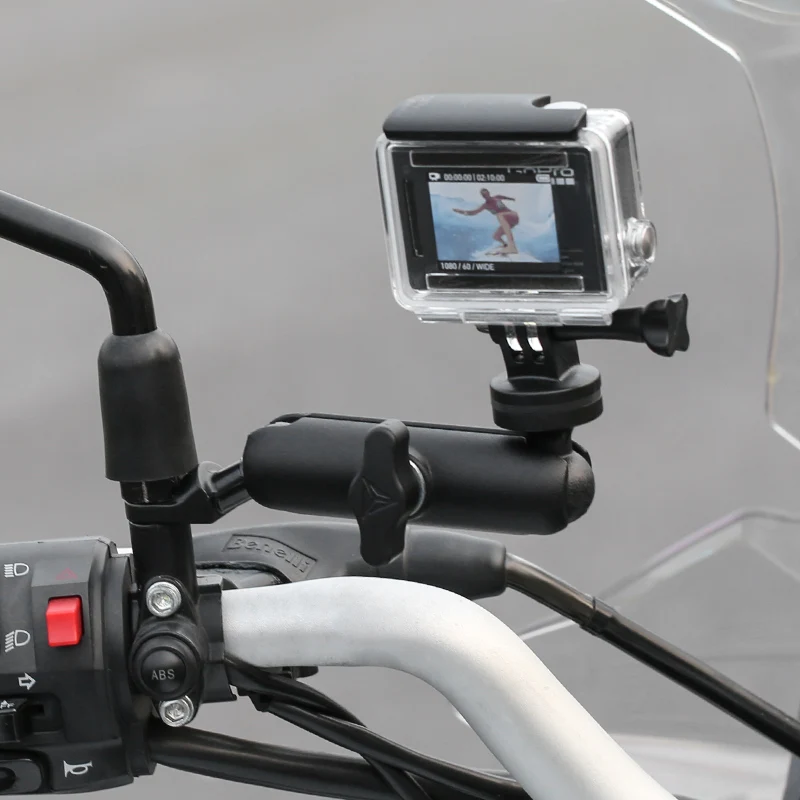 Motorcycle Bike Camera Holder Handlebar Rearview Mirror Mount Bracket 1/4 Metal Stand for Go-Pro Hero8/7/6/5/4/3+ Action Cameras