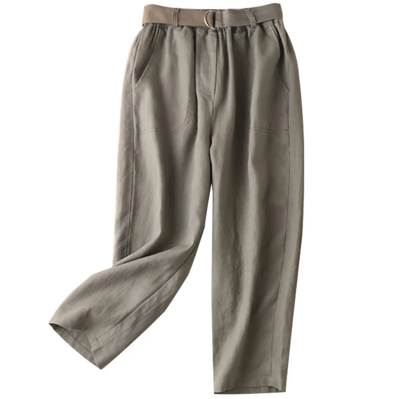 

SHUCHAN Calf-Length Pants Korean Style 2021 Summer Casual Elastic Waist High WAIST Women Bottoms Pants