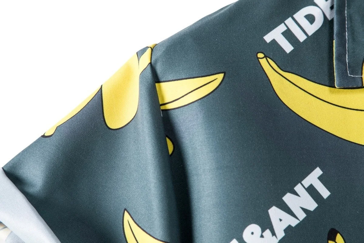 

2021 Summer Casual Short Sleeve Men's Shirts Fashion Funny Banana Turn-down Collar Loose Shirt for Men