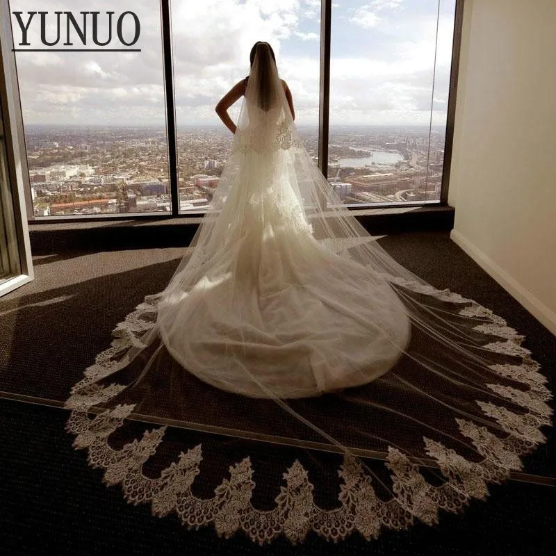 

YUNUO Wedding veil White Ivory Cathedral Veils one layer Lace Edge Bridal Veil with Comb Wedding Accessories