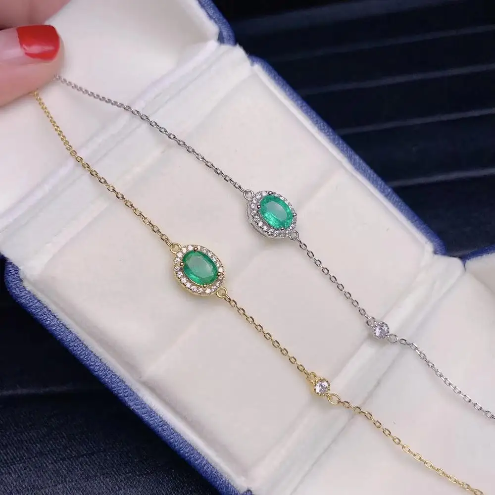 

Oval Cut Natural Green Emerald Bracelet Adjustable 925 Sterling Silver Charm Wedding Bracelets Women Jewelry