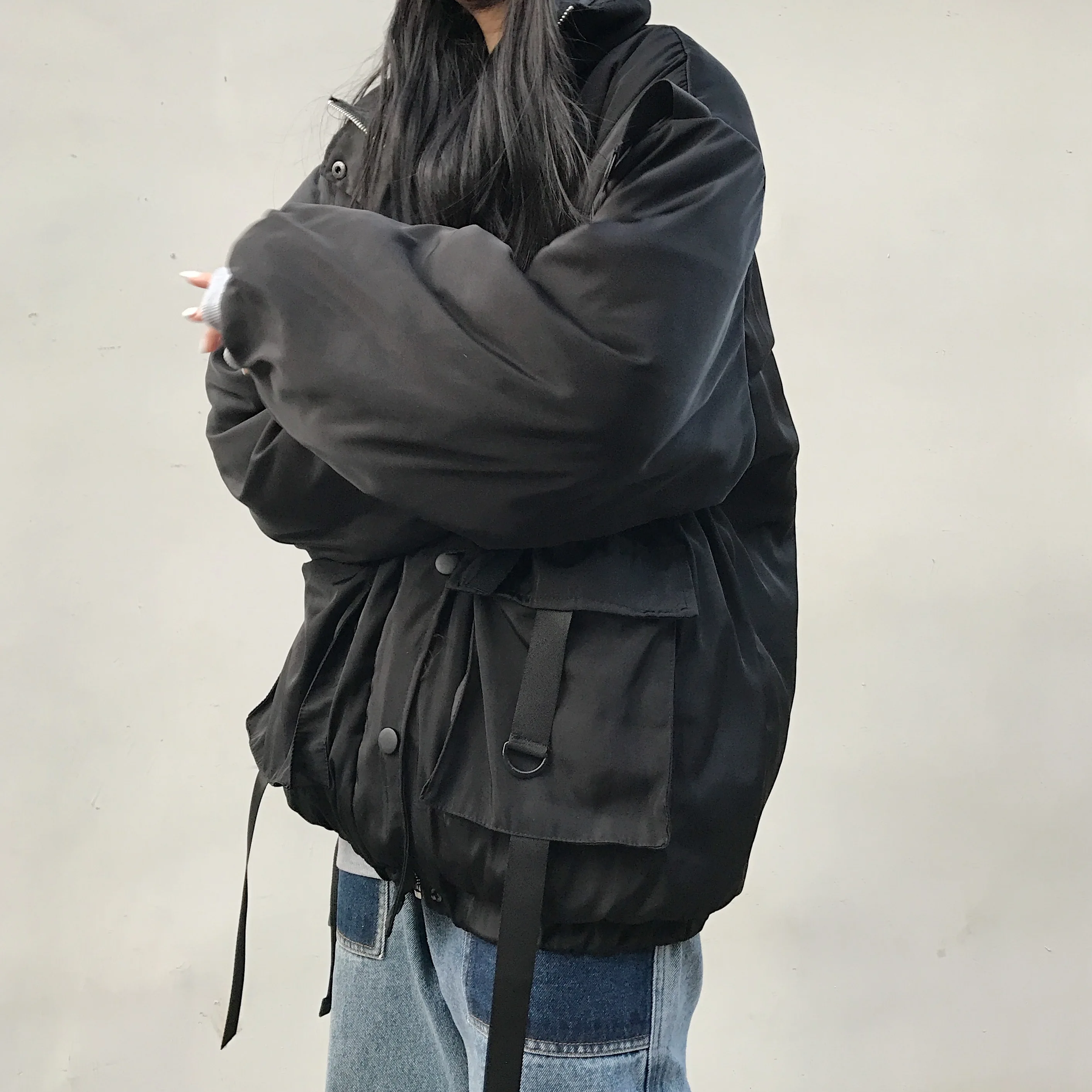 Женская свободная куртка на молнии Techwear Harajuku с длинным рукавом и карманом |