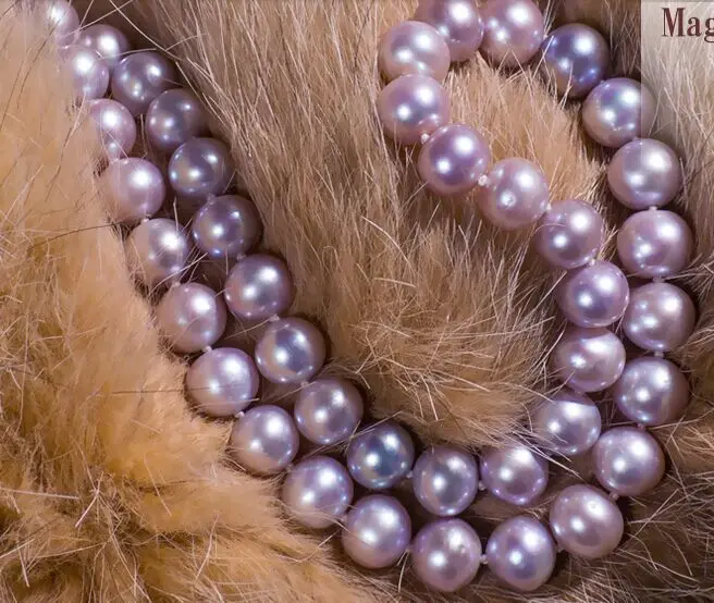 ????? ラウンド11-12ミリメートル淡水ラベンダー真珠のネックレス18インチ925シルバー