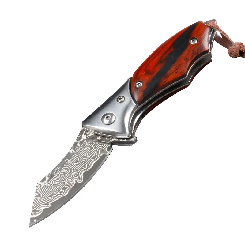 

Outdoor Sharp Wooden Handle Folding Knife Damascus Outdoor Folding Knife Creative Multifunctional Outdoor Collection Knife 1 Pcs