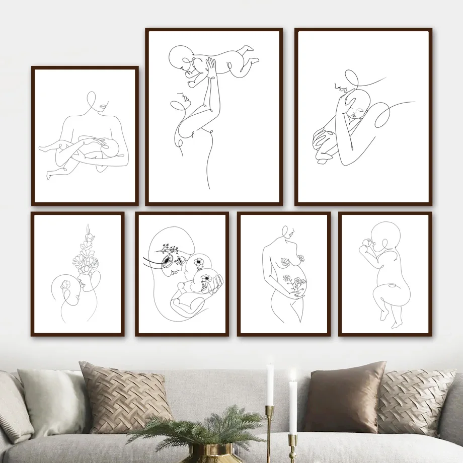 

Abstract Lines Motherly Love Parent-Child Play Wall Art Canvas Painting Nordic Posters And Prints Wall Kids Room DecorPictures