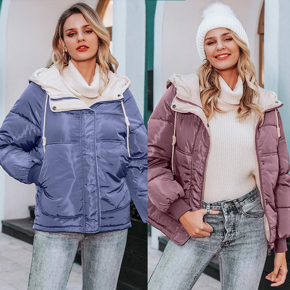 Women's Winter Plus Size Loose Parka Coat Patchwork Thick Warm Coat Hooded Down Cotton Short Korean Student Jacket S-3XL