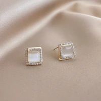 new moonstone stud earrings for women beautiful simple geometric earing 2021 fashion luxurious jewelry