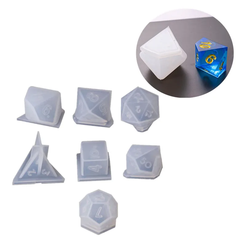 7 Shapes Dice Fillet Square Triangle Dice Mold Crystal Epoxy Resin Mold Kit Dice Digital Game Silicone Mould Art Jewerly Making