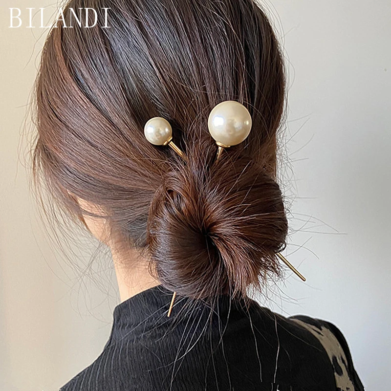 

Bilandi 2021 New Elegant Metal Round Simulated Big Pearl Hairpins Long Hair Sticks Headwear Accessories For Women Girls Gifts