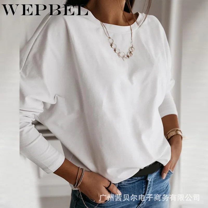 

Mandylandy Women Autumn Long Sleeve Shirt Lady Casual V Neck Solid Color Loose T-shirt Top