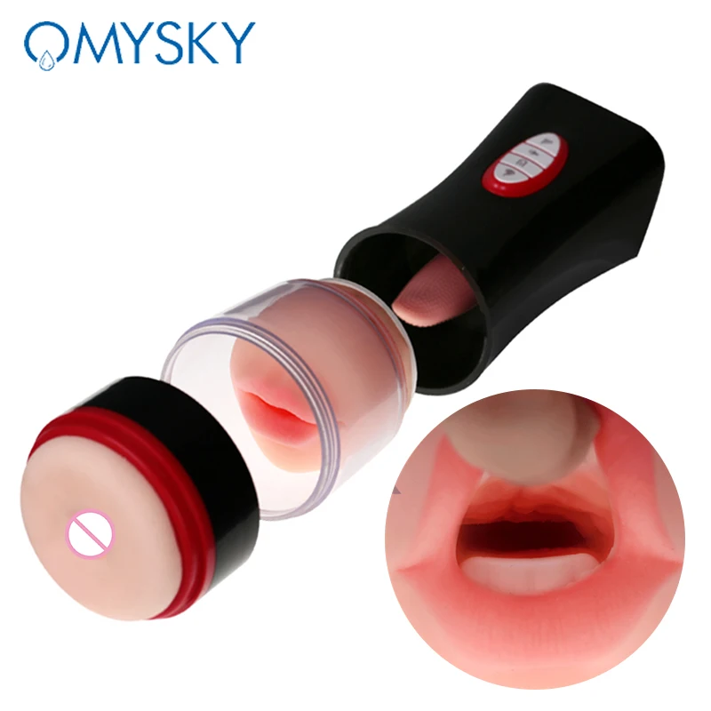 Мужской мастурбатор OMYSKY рот вагинальный язык три в чашке умный вибратор с