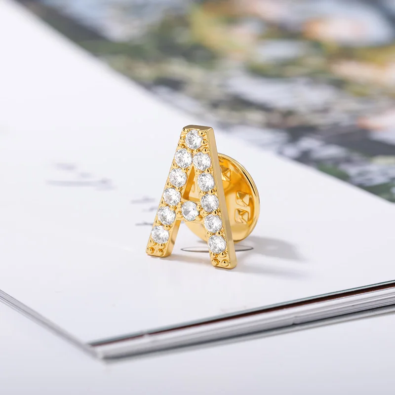 Cute Initial Letter Pin Brooches For Women Friends Gold Zircon Rhinestones Badges Elegant Brooch Jewelry New Year Gift BFF 2021 | Украшения