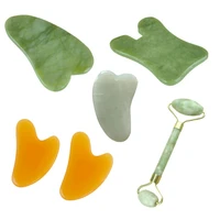 2 in 1 green roller and gua sha tools set by natural jade scraper massager with stones for face neck back and jawline hand tools