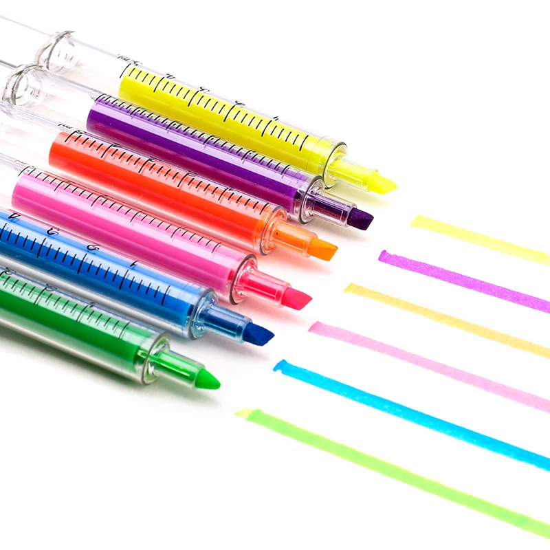

6 Colors Optional Multicolor Highlighter Pen Precision Crossed Syringe Stationery Needle Tube Fluorescent Watercolor Wholesale