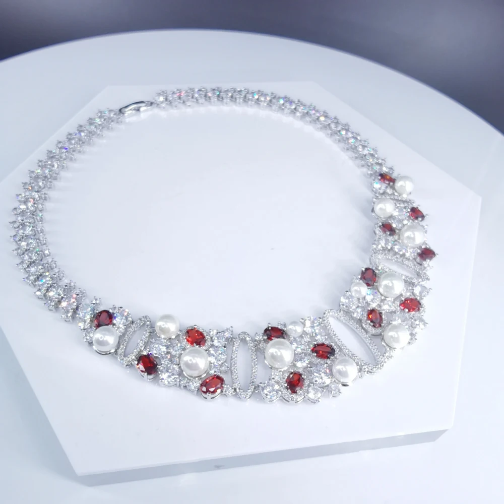 2020 New fashion luxury bohemia shell pear red CZ zircon necklace wedding banquet birthday dressing show jewelry free shipping | Украшения