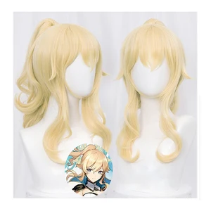 Genshin Impact Jean Cosplay Wig Cosplay 40cm Blond Clip Ponytail Heat Resistant Synthetic Hair Wig Anime Cosplay Wigs + Wig Cap