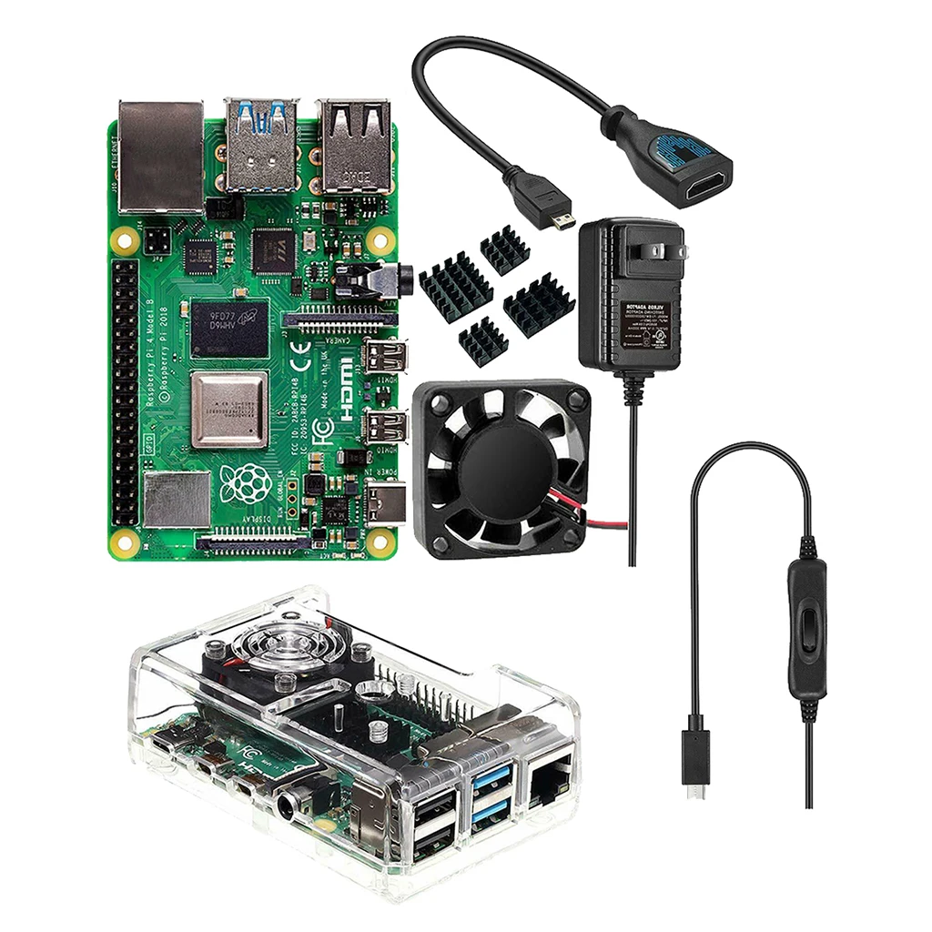 Raspberry Pi 4 Модель B Гб ОЗУ + чехол вентилятор радиатор адаптер питания кабель Micro HDMI