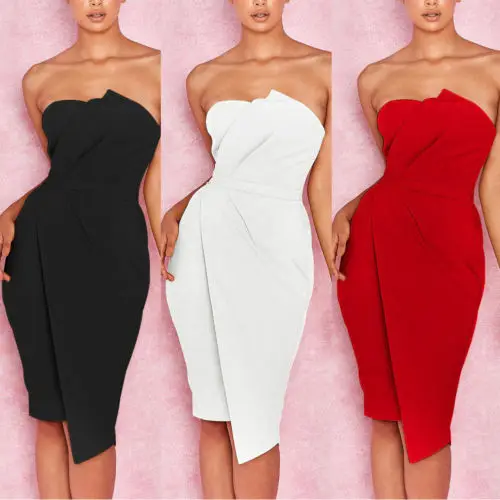 

Hirigin без бретелек платье сексуальное женское Клубное платье с открытыми плечами платье облегающее платье бодикон без рукавов Летнее вечерн...