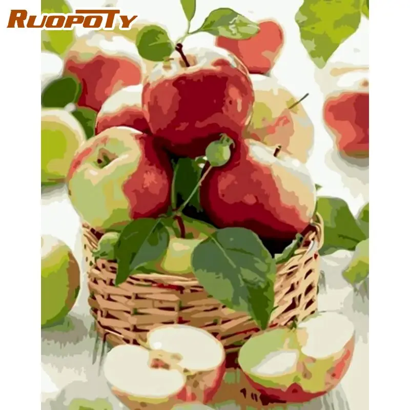 

RUOPOTY Apple Fruit DIY Painting By Number Food Pictures By Numbers Kits Hand Painted Painting Art Home Decor Gift