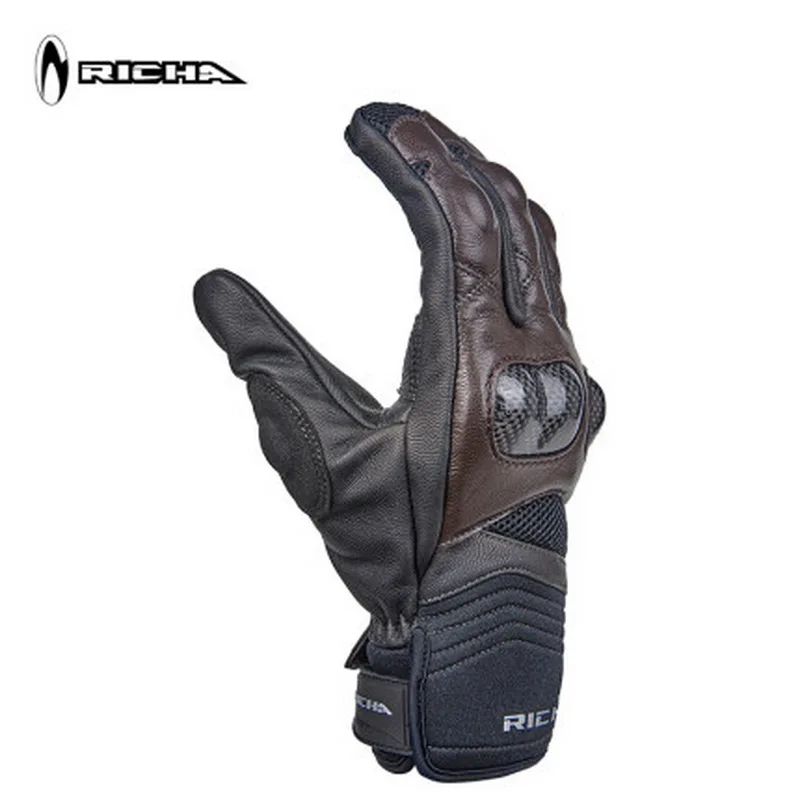 Перчатки для мотоциклистов Richa, мужские, летние, из овечьей кожи с углеродным волокном для защиты, экипировка для езды на мотоцикле, перчатки с сенсорным экраном.