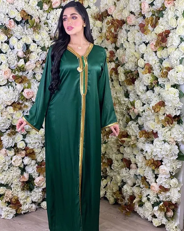 Арабские платья шелковые атласные мусульманские Abaya хиджаб платье с золотой
