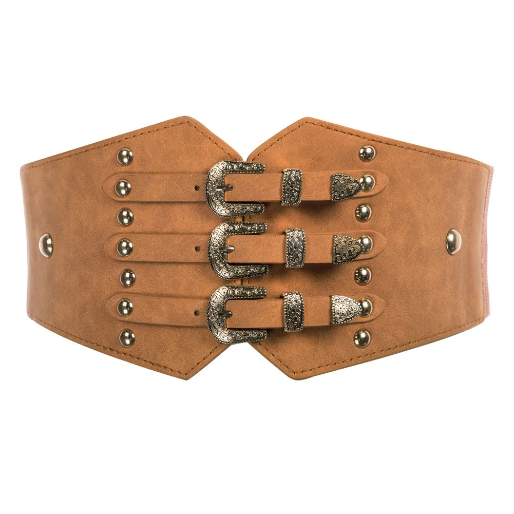 

Vintage Belts Women Renaissance Waistband Casual & Formal Classic Buckle Polyurethane Leather Waist Belt For Evening Party Dress