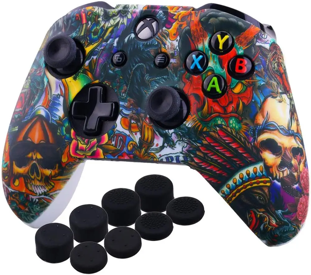 ZOMTOP Silicone Protective Skin Case for Xbox One X S Controller Protector Water Transfer Printing Camouflage Cover Grips Caps |