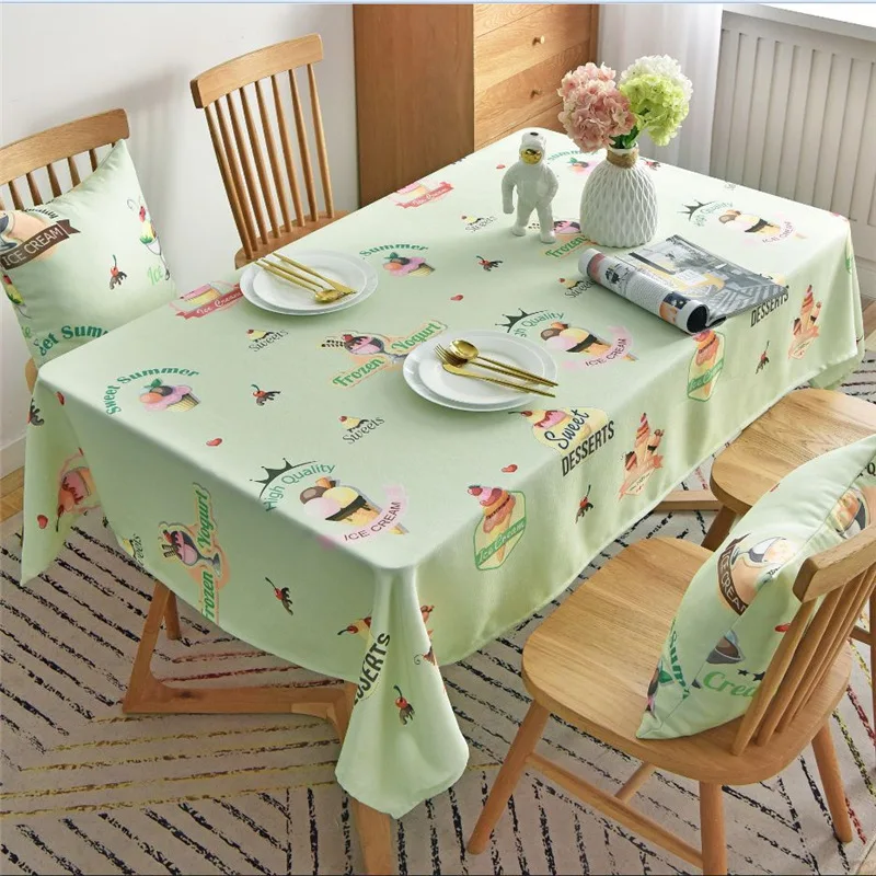 Зеленый журнальный столик с милым рисунком мороженого Прямоугольная Скатерть ТВ