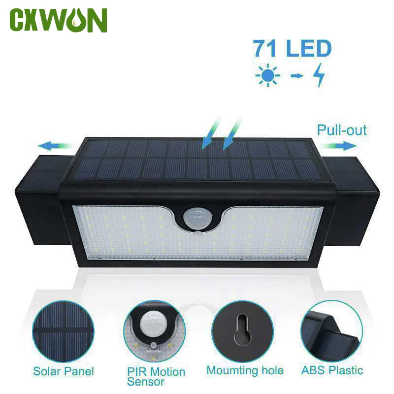 

Solar Wall Lights Outdoor Waterproof 71 LED Solar Lamp With Motion Sensor 3 Modes Drawer Extension Sunlight Yard Garden Light