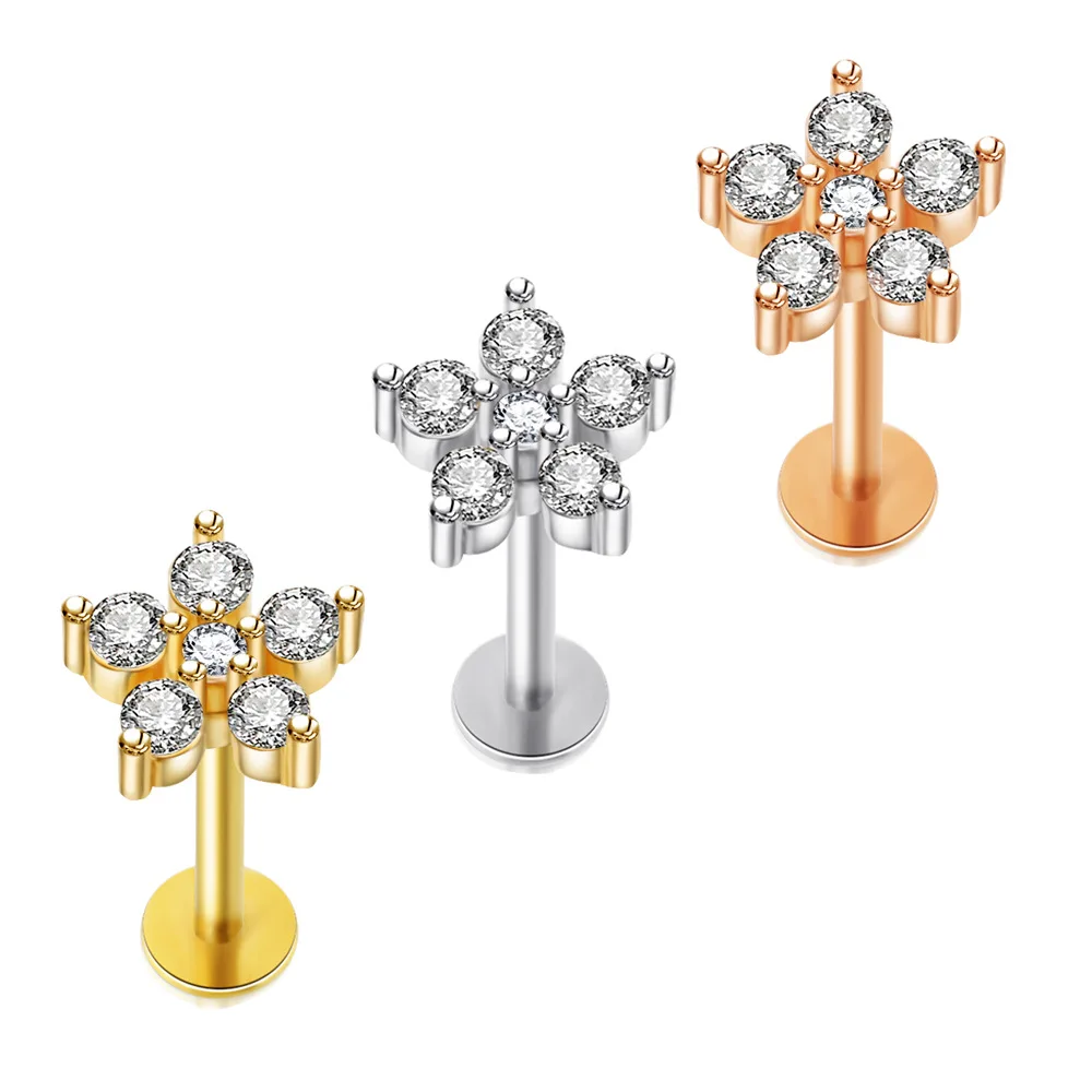 

1 шт. 6 мм/8 мм цветок Cz ушные гвоздики спираль пирсинга хрящей Серьги Раковина ладья Козелок губная серьга-гвоздик украшения для пирсинга спи...