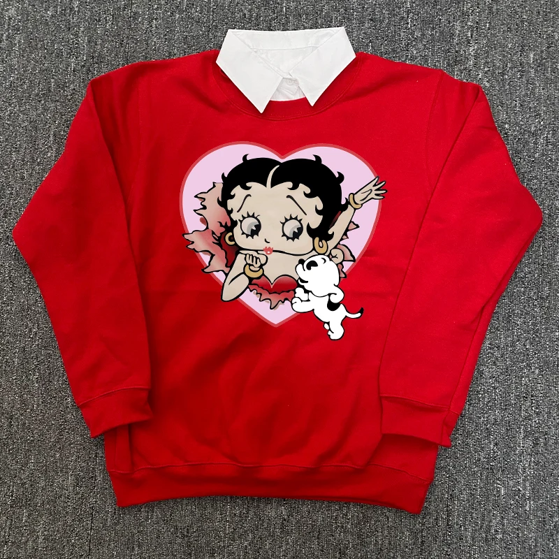 

80s 90s American Vintage Cartoon Print Girl's Pullover Autumn Thick Warm Long Sleeve Hoodies Plus Size Loose Women Sweatshirts