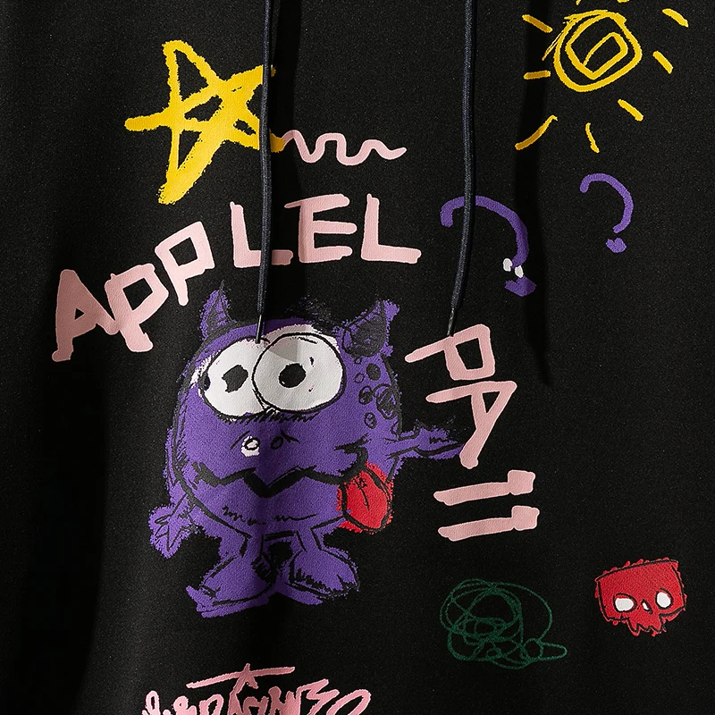 

Single Road Mens Hoodies Men 2021 Graffiti Oversized Patchwork Sweatshirt Hip Hop Japanese Streetwear Harajuku Black Hoodie Men