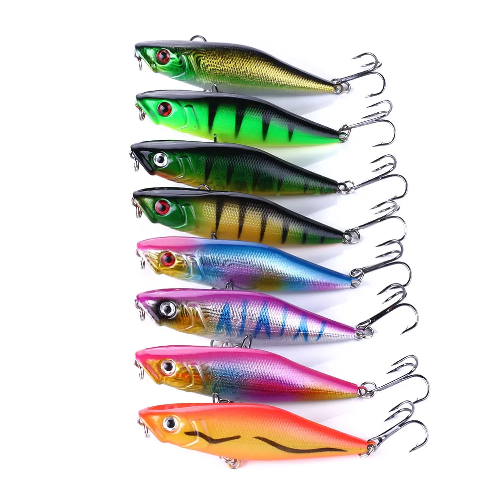 

8pcs Popper Fishing Lures 7.5g 7.5cm Topwater Hard Bait Fake Baits Fishing Wobblers Artificial Bait Kit