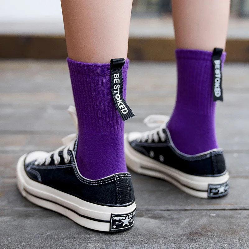 Хлопковые однотонные женские носки с надписью новинка сезона осень 2019 модные