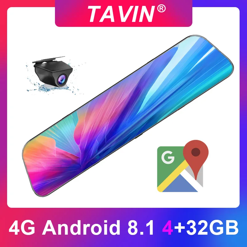 

TAVIN 12 inch 4G Car DVRs ADAS Android 8.1 Dash Cam Camera GPS Navigation FHD 1080P Dual Lens Video Recorder Registrar Dashcam