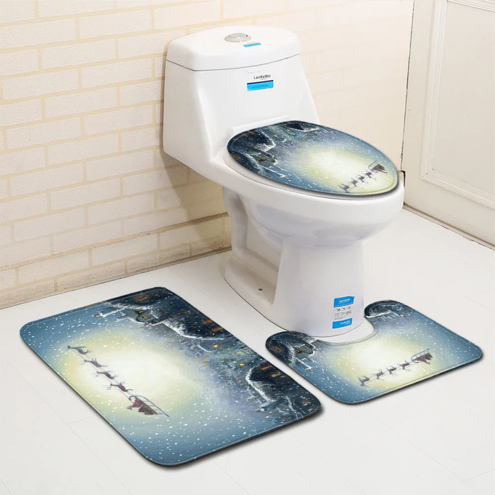 

Mat Bathroom Carpet Rug Classic Style Bath Toilet Mat Set Absorbent Foot Rug Set with Waterproof Toilet Seat Cushion Mat Set