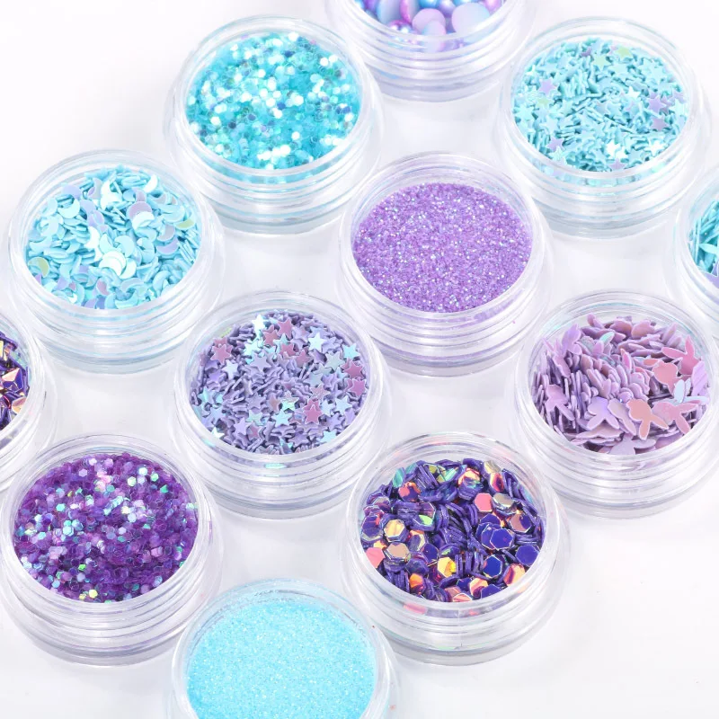 

12pots Nail Art Decorations Set Mermaid Pearls Star Moon Laser Sequins Glitters 3d Tips Manicure UV Gel Polish Salon Accessories