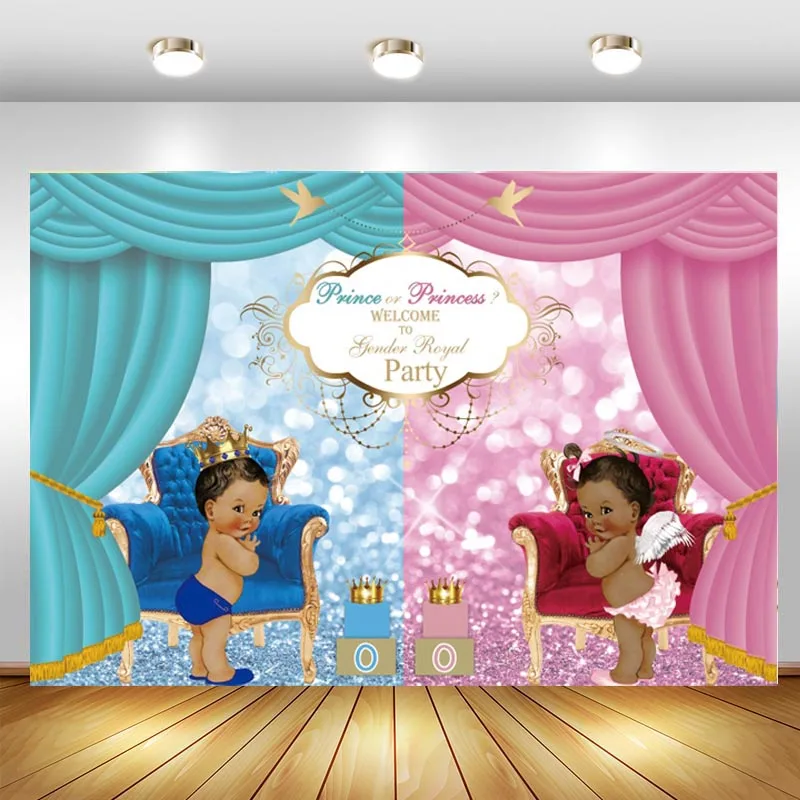Prince Or Princess Royal Gender Reveal Backdrop Pink Blue Curtain Baby Shower Birthday Party Photo Background Banner Decortion
