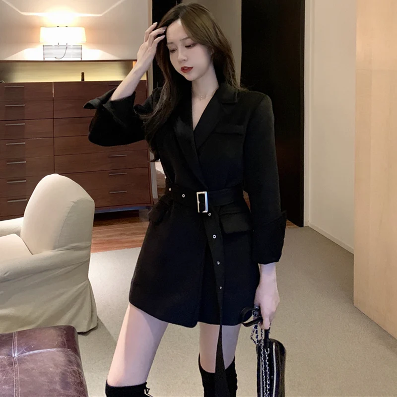 

Lucyever Women Fashion Korean Black Suit Jacket 2020 New Hidden Breasted Sashes Long Outwear Woman Loose Casual Blazer Ladies