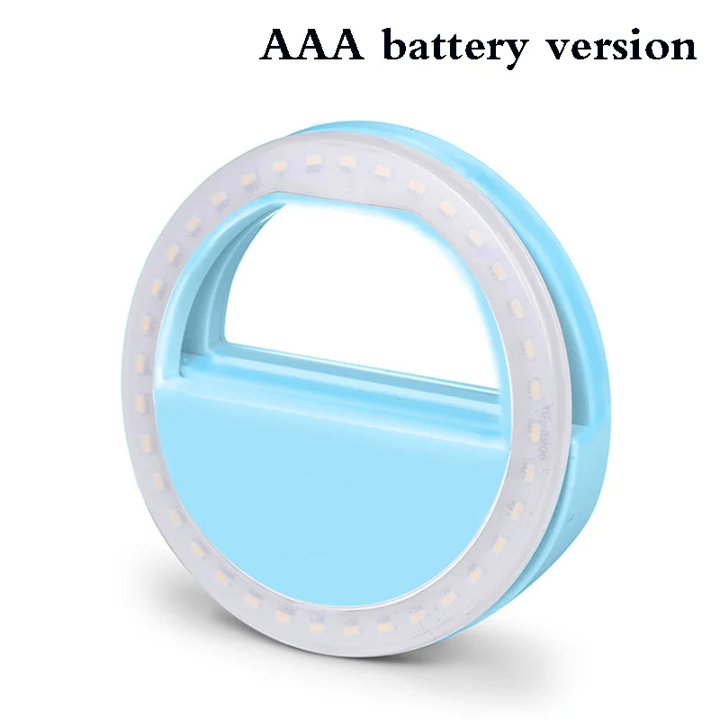 blue (no Battery) Rovtop Универсальный светодиодный кольцевой светильник для селфи портативный мобильный телефон 36 светодиодный S лампа для селфи светящаяся кольцевая клипса для IPhone 6 8 7 Plus - Цвет: blue (no Battery)