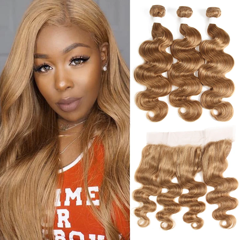 

Honey Blonde Body Wave Bundles With Frontal 13x4 SOKU Brazilian Human Hair Weave Bundles With Lace Closure Non-Remy Bundles